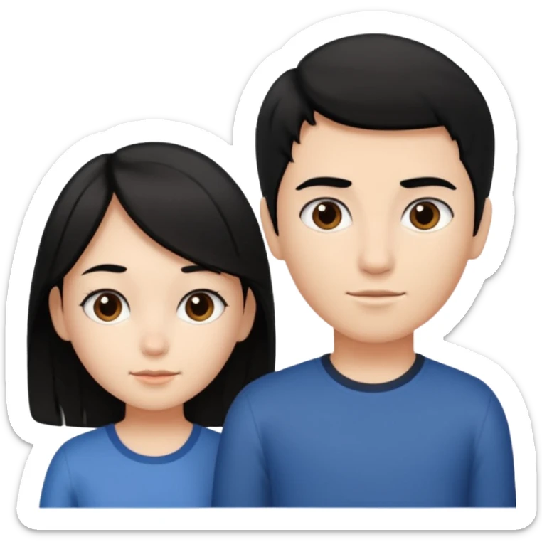 A girl with black hair standing next to a short boy with brown hair sticker