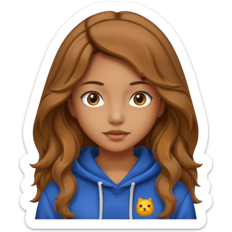 Girl with long and light brown hair and wear hoody and her hai is somethig betwwen curly and stright and her eyes is same color with her hair  sticker
