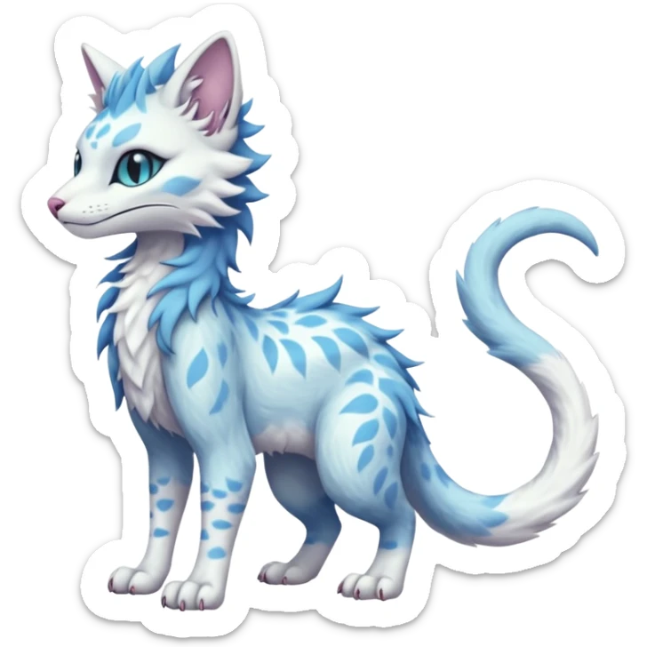 Kawaii whitish pastel divine realistic edgy fantasy feline-vernid-sergal-fursona animal creature with a tufted tail full body with intricate markings  sticker