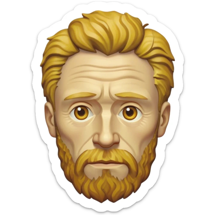 Cinematic Realistic Vincent van Gogh Portrait Emoji, depicted as the iconic artist with expressive brushstrokes and soulful eyes, rendered with rich textured detail and dynamic emotive lighting that captures his creative genius. sticker