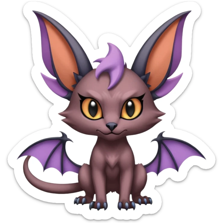 dark dull pointy edgy Noivern-Noibat-Purloin-Torracat-Lykoi-Caracal-bat-cat-Fakemon-fusion-hybrid-creature with bat-wings on head as ears sticker