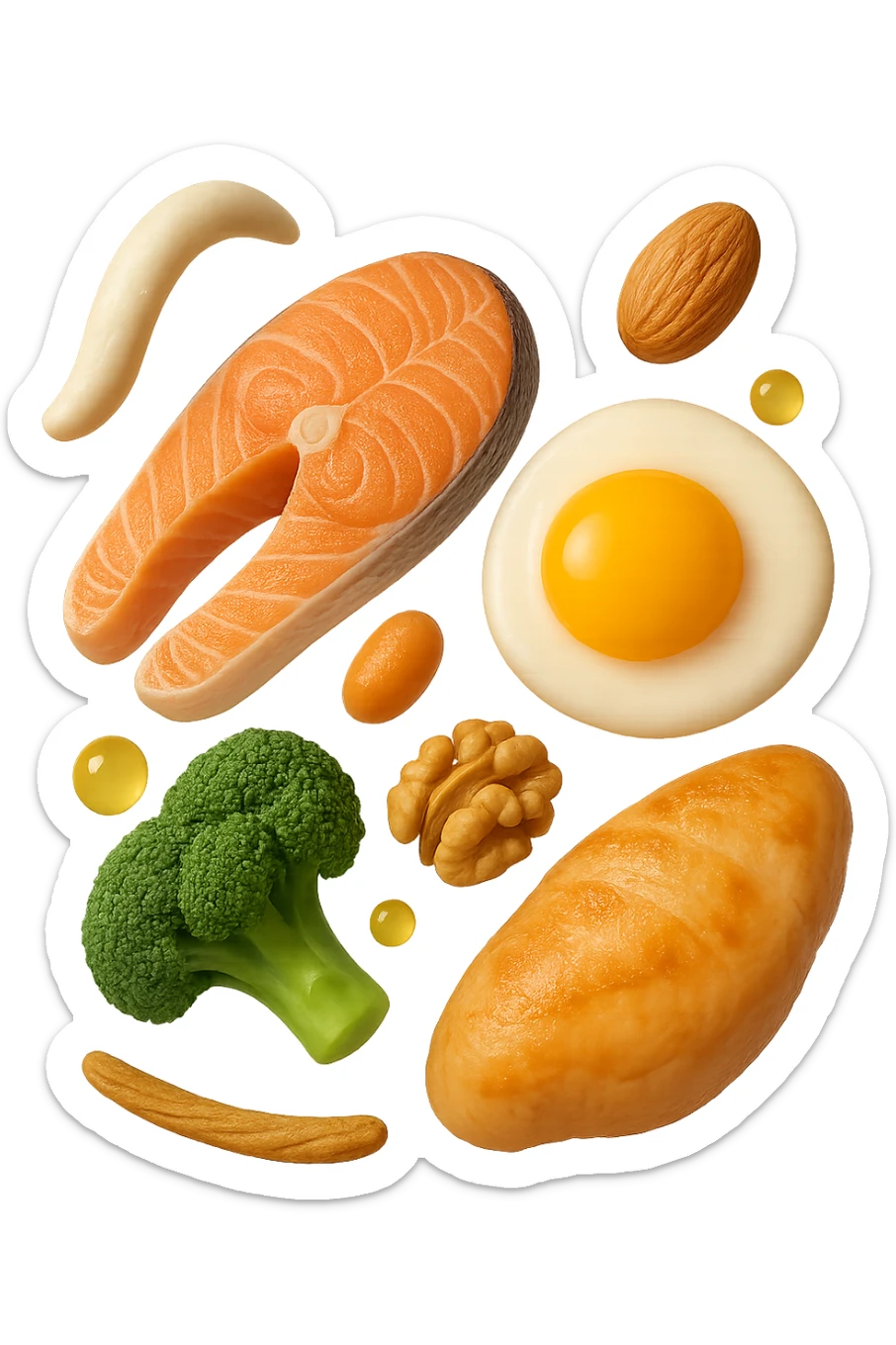 EMOJI STILE IPHONE 3D DI proteine, fibre, grassi sani che fluttuano in aria, iperrealistico 4k sticker