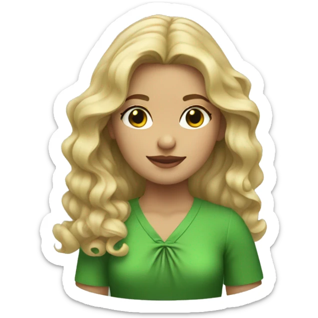 girl with wavy blonde hair wearing green dress sticker