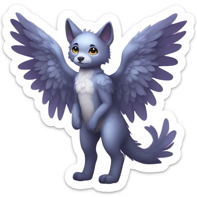 Anthro shy cute kawaii winged animal hybrid full body sticker