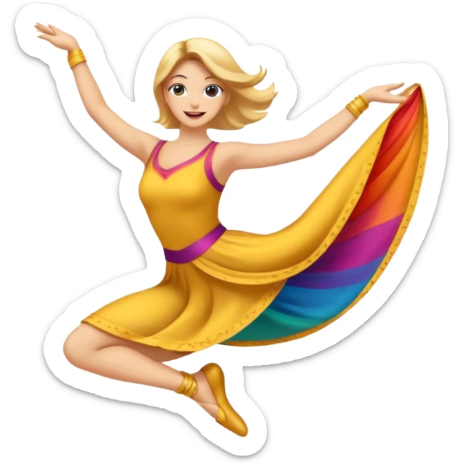 Emoji estilo ilustración de una mujer practicando danza aérea en tela, sus manos en la tela de seda, expresión feliz, estilo emoji moderno, colores suaves, fondo simple sticker