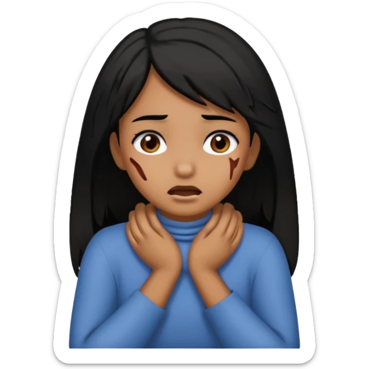 black hair brown skin girl chocking herself on her neck with her hands crossed around her neck  sticker