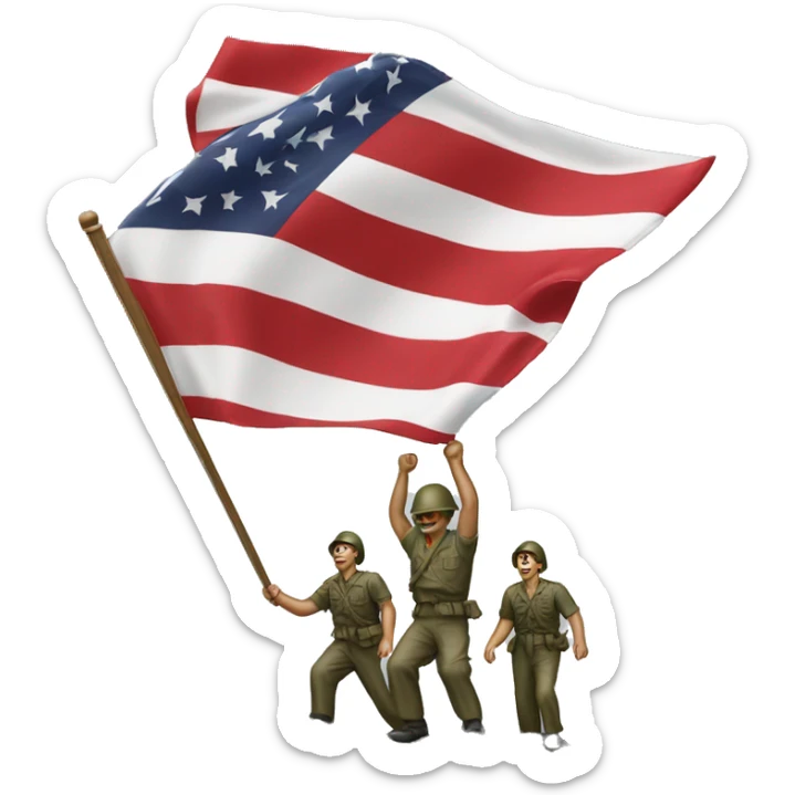 Raising the flag on Iwo Jima civilian with red shirt sticker