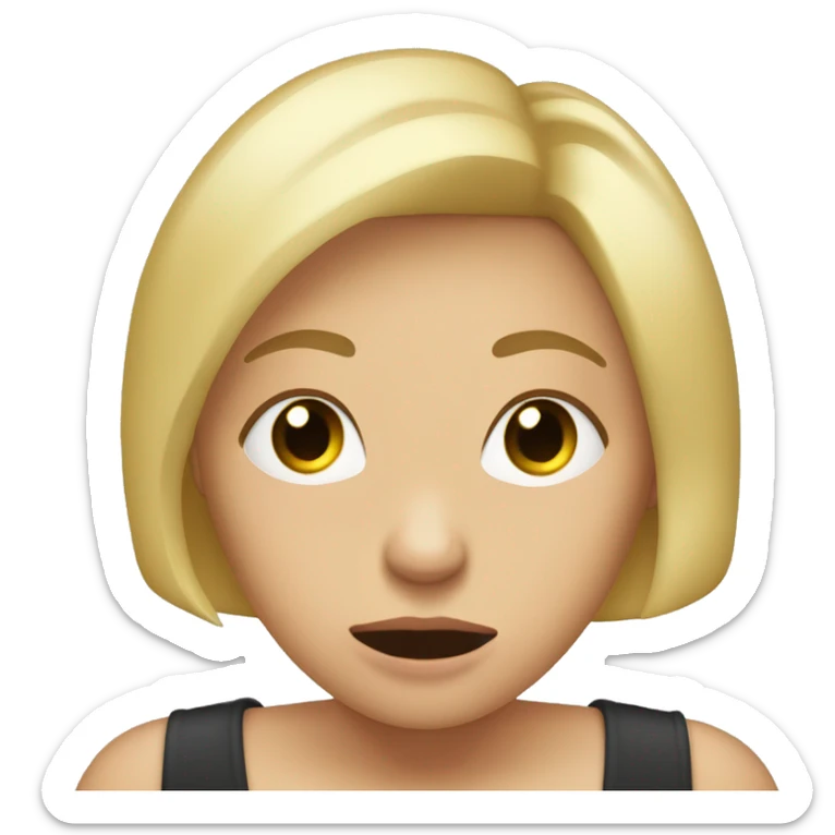 blonde woman with short hair making an whoopsie face with single tear streaming down her face with one palm over her mouth sticker
