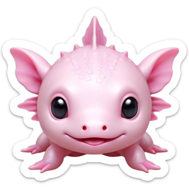 Cinematic Cute Axolotl Portrait Emoji, Head tilted playfully and inquisitively, featuring smooth, pale pink skin with delicate feathery gills and round, sparkling dark eyes filled with curiosity, Simplified yet irresistibly adorable features, highly detailed, glowing with a warm, magical glow, high shine, affectionate and quirky, stylized with a touch of whimsy, bright and endearing, soft glowing outline, capturing the essence of a mischievous yet charming aquatic friend, so playful it feels like it could swim out of the screen and into your heart! sticker
