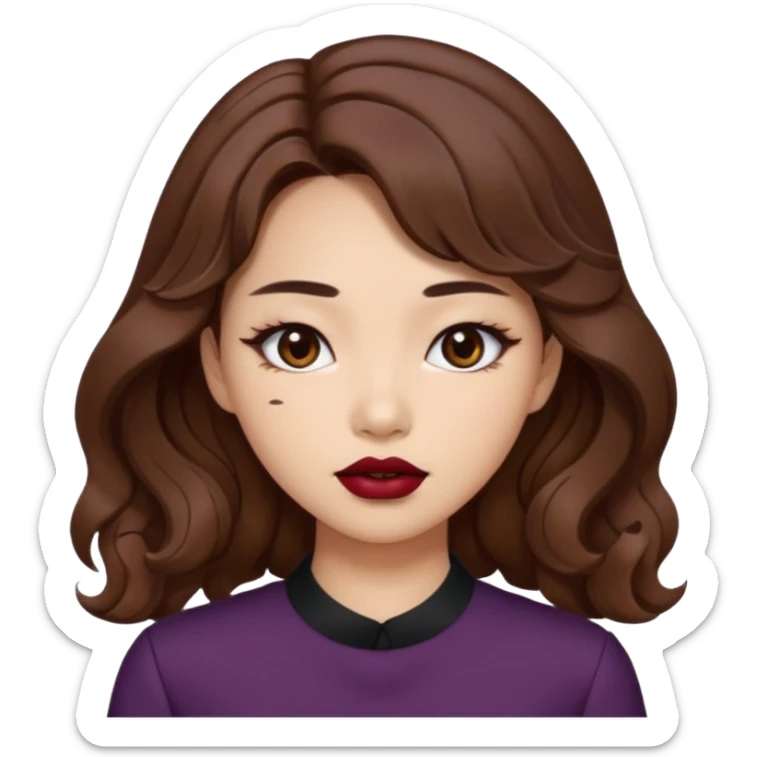 Baddie girl with brown weavy hair and corean skin sticker