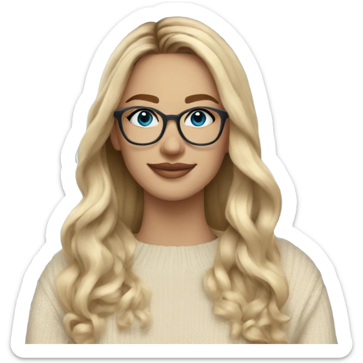 Side profile Blonde balayage long hair white women beige sweater blue eyes wearing glasses  sticker