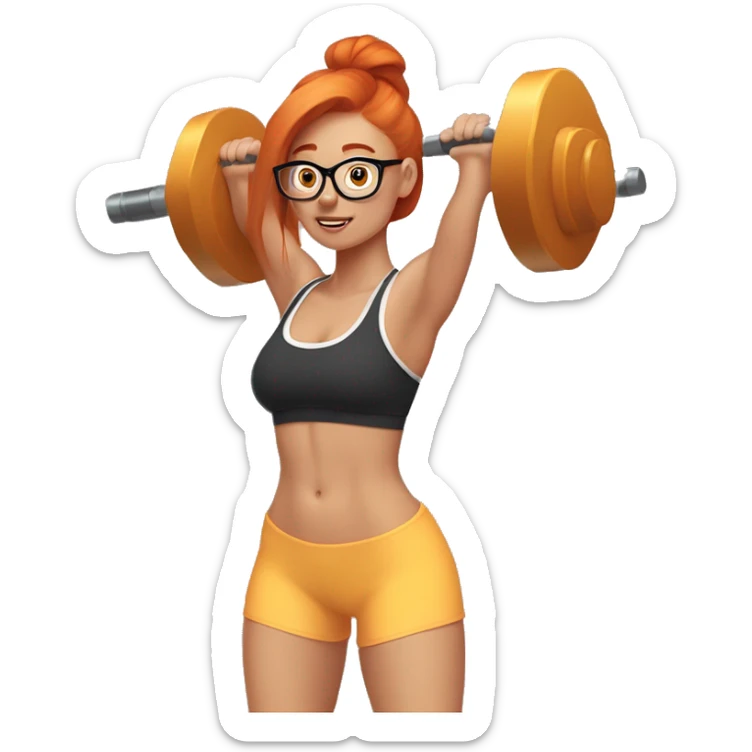 Ginger hair girl with eyeglasses and aesthetic gym outfit pumping her booty with weights  sticker