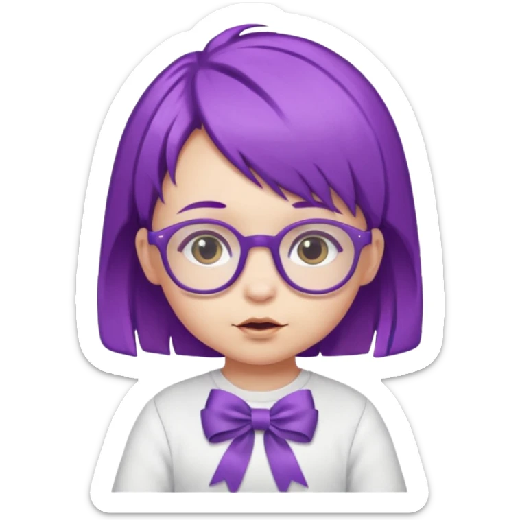 purple haired little baby with glassess and ribbon on hair  sticker