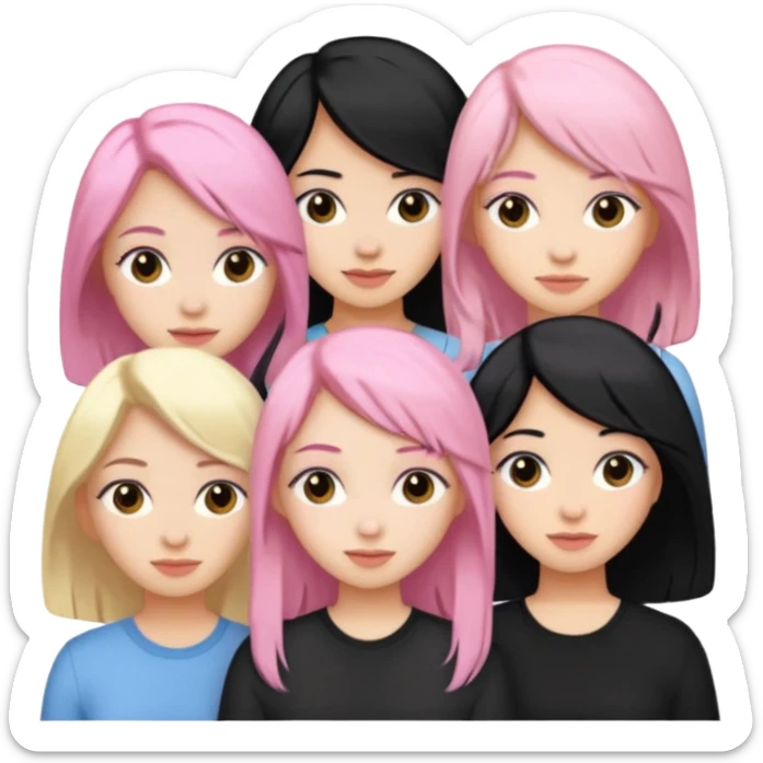 Girlfriend emoji - 5 white girlfriends, 1 with pale pink hair, 2 with black hair, 1 with medium blonde hair  sticker