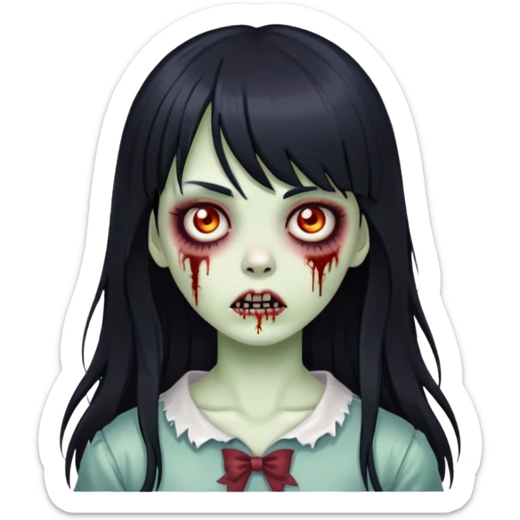 Create a emoji of a zombie girl with a long black hair and bangs  sticker