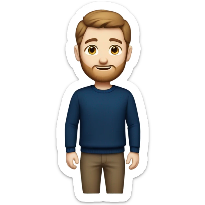 irish man, blue eyes, brown short hair and short beard, wearing a smart navy blue jumper. sticker