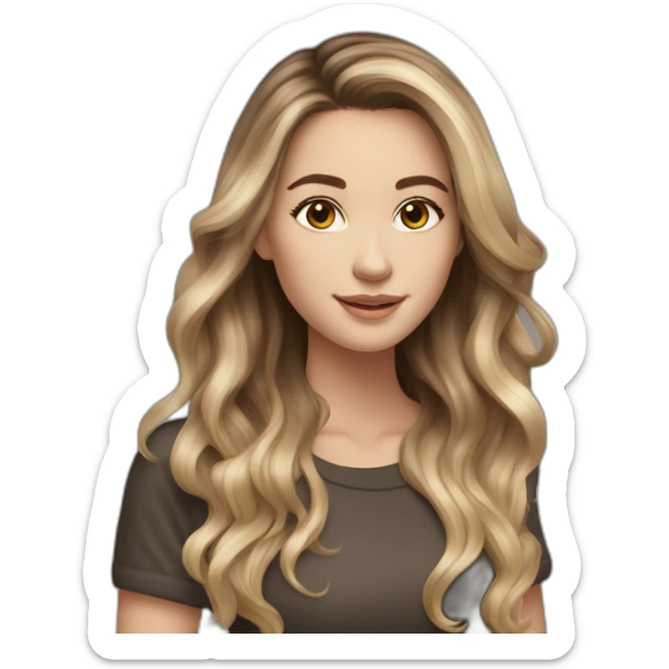 White girl with long voluminous brown hair with blonde highlights balayage sticker