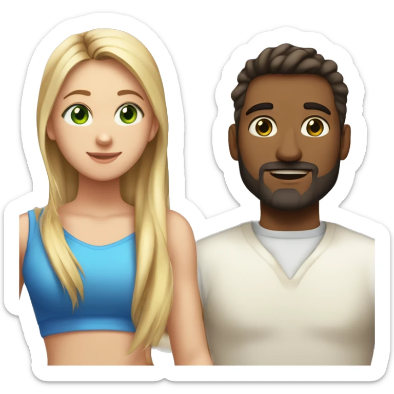 left a young woman with straight Brown hair in a ponytail, sportive figure, sunkissed skin, Green eyes an right a taller man who is standing Next to her, blonde straight hair in a ponytail, blue eyes, 3 days beard, sunkissed skin sticker