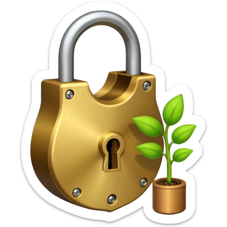 A seed germinating with a sprout sticking out of it in the shape of a pad lock with the seed being the body of the padlock and the sprout being the shackle of the padlock. But it looks more like a seed and a sprout rather than anything else sticker