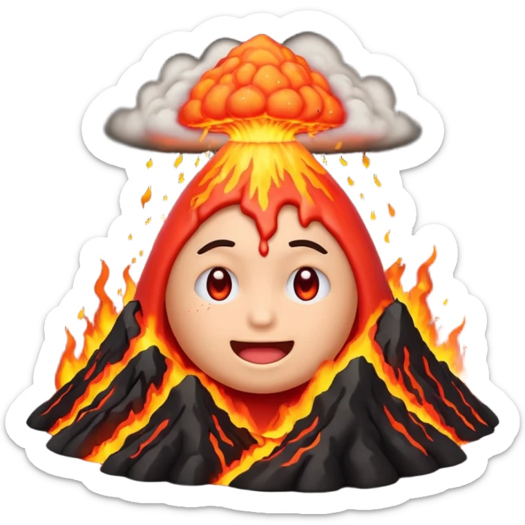 can i have an image of an red faced emoji with a small vocano th the top of its head erupting. i like the 4th image but no smiling sticker
