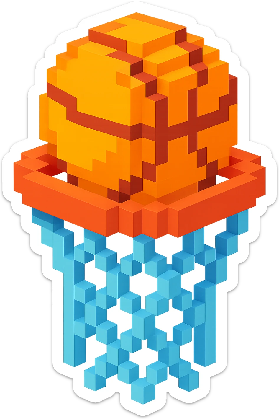 Voxel-style basketball in a net, no background, variation 7. sticker