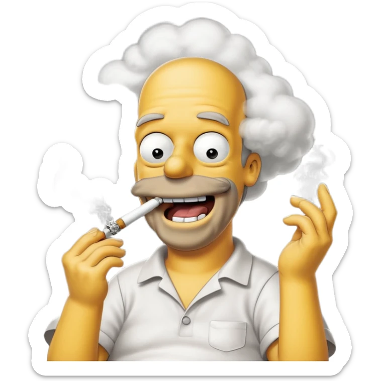 Hommer Simpson ki fumme un enorme joint plien de fumme dans le decord et il rigole  sticker