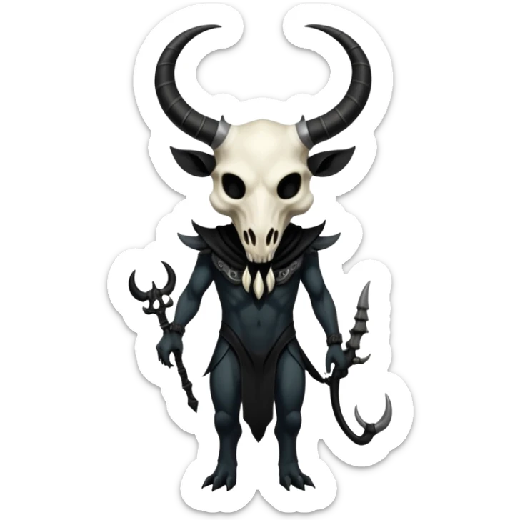 Shiny Dark Edgy  Inteleon-Amaura-Fakémon-hybrid-creature (full body) with a horned animal-skull-mask sticker