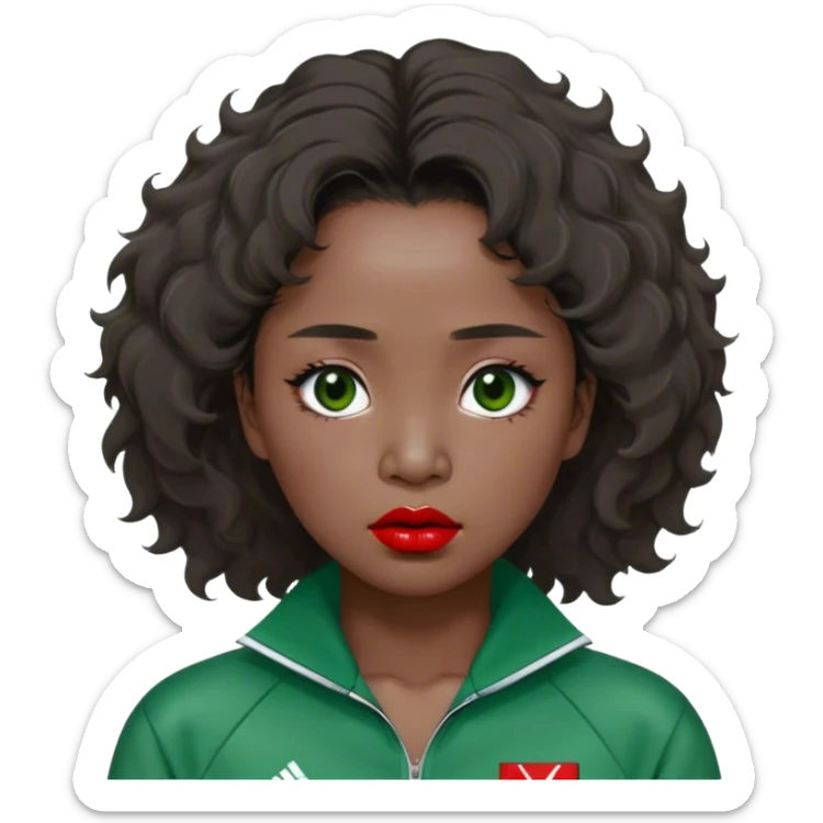 Han Mi-nyeo: Age Late 80s
Appearance: A crazy woman with many wrinkles face, frizzy, very messy dark brown hair and dramatic red lipstick.
Outfit: Green player tracksuit sticker