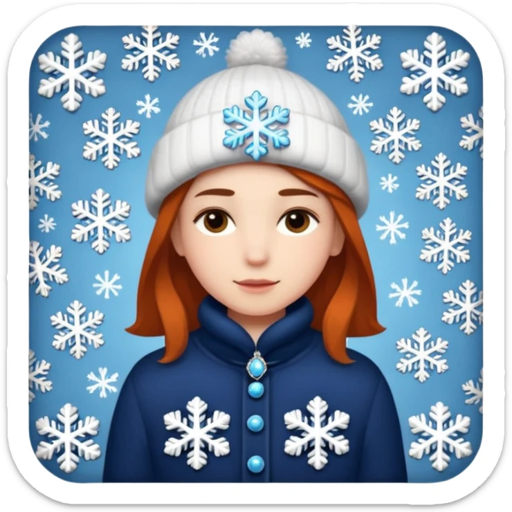 Fantasy human emoji portrait, small winter brooch or snowflake pin on clothing, festive but restrained design, cozy winter mood, flat emoji style, male/female variant
 sticker