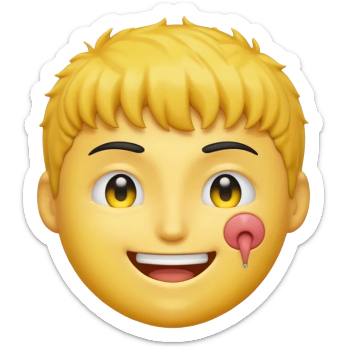 A yellow emoji of the anime character Guts from the anime Berserk with one eye closed sticker