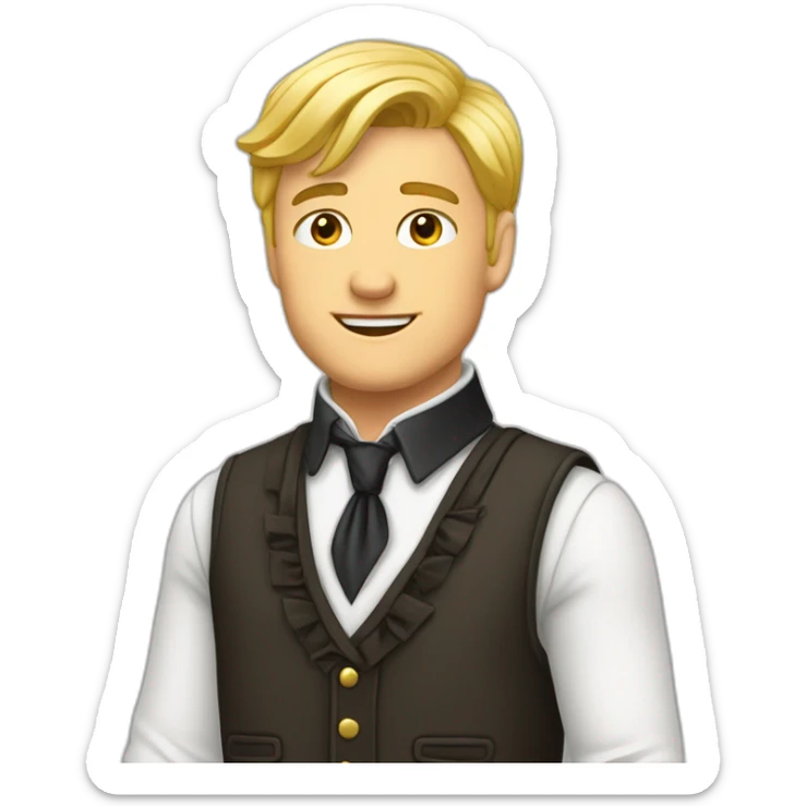 Homme blond avec un jabot un gilet de costume et une chemise sticker