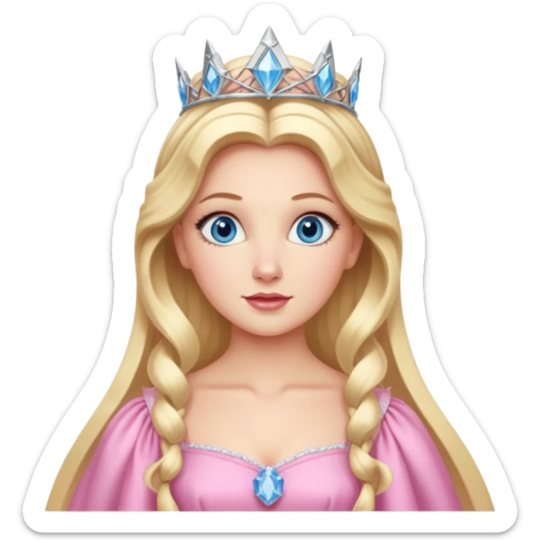 Glinda from the Wizard of Oz with blue eyes, blonde long hair, pink outfit sticker