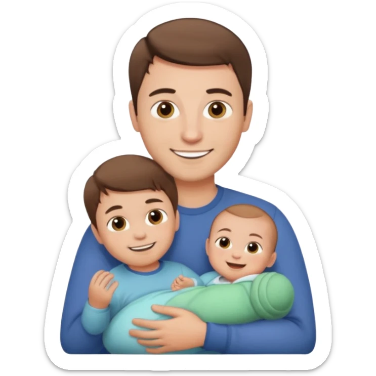 "Man with short brown hair and fair skin, without a mustache, holding a baby, smiling." sticker