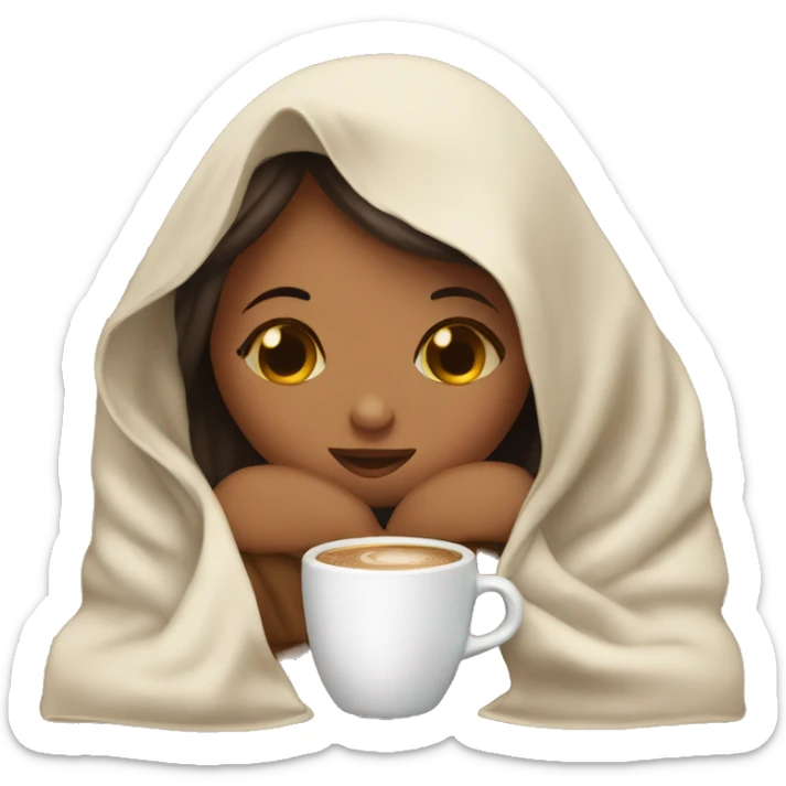 girl inside a blanket sipping coffee eyes closed sticker