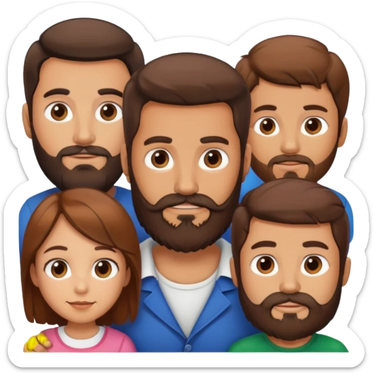 Italian Man beard and  girl with brown hair and 3 boys sticker