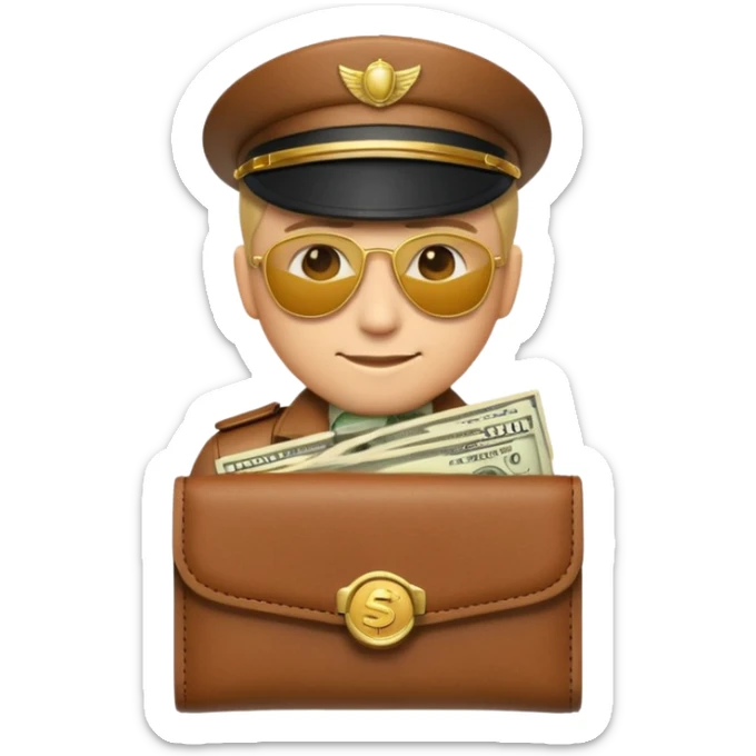 Aviator money emoji, wallet full of cash, casino vibe, premium 3D emoji style, clean, no background
 sticker