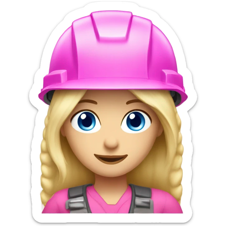 blonde hair blue eyed girl electrician with pink helmet  sticker