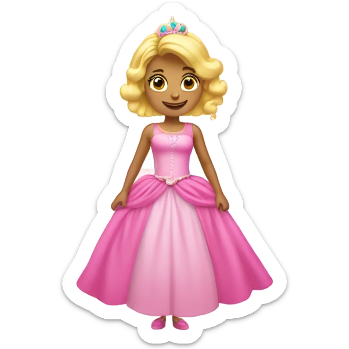 Blond girl with a big pink princess dress and a rainbow above her sticker