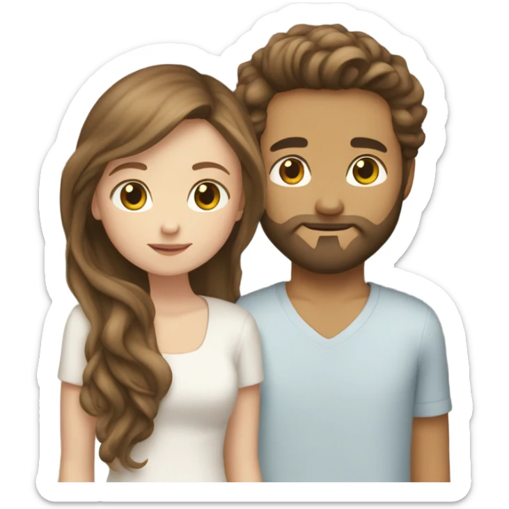 White Boy brown hair and beard kissing white girl with long brown hair sticker