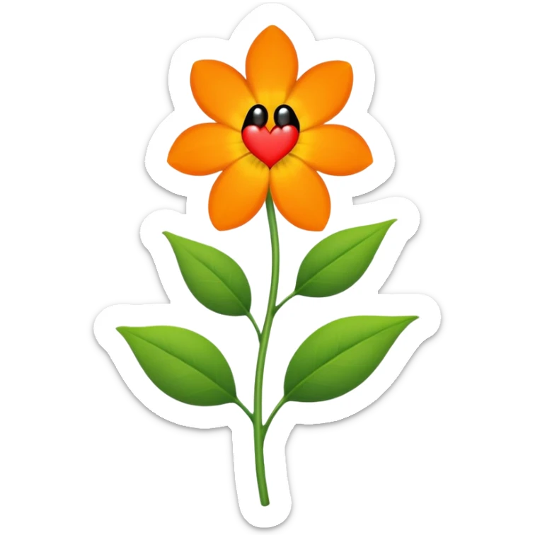 Green stem, white bud with black cartoony face: ;p. And six heart shaped yellowish orange petals sticker