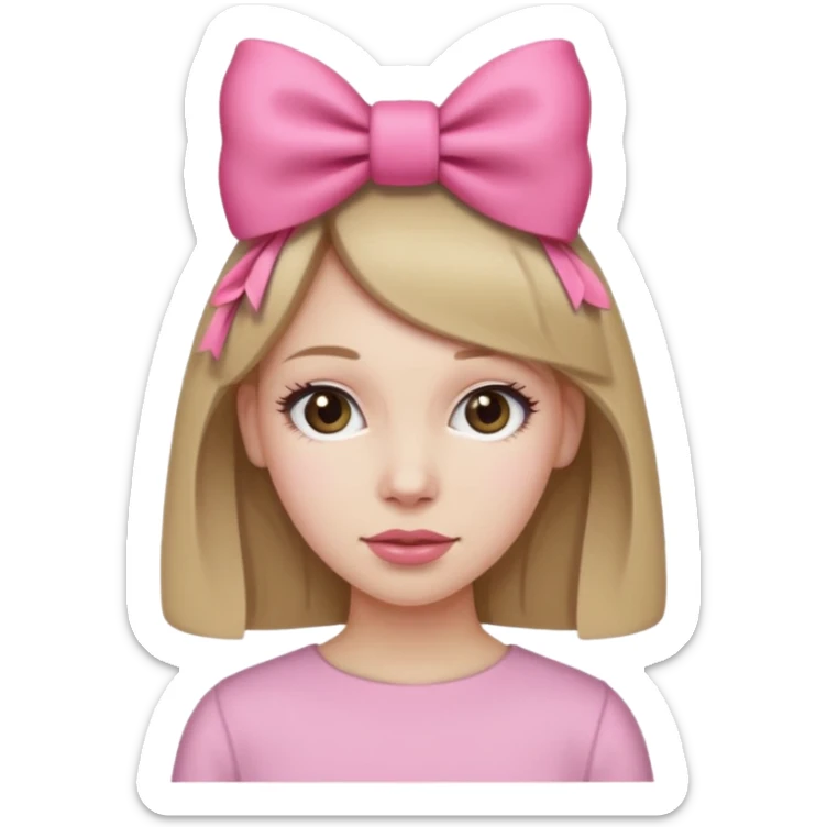 Este emoji 🙍🏼‍♀️ pero con el pelo rubio oscuro, y con un lazo rosa en la cabeza  sticker