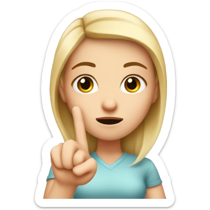 A white girl with an important face turns her finger near her nose, dissatisfied sticker