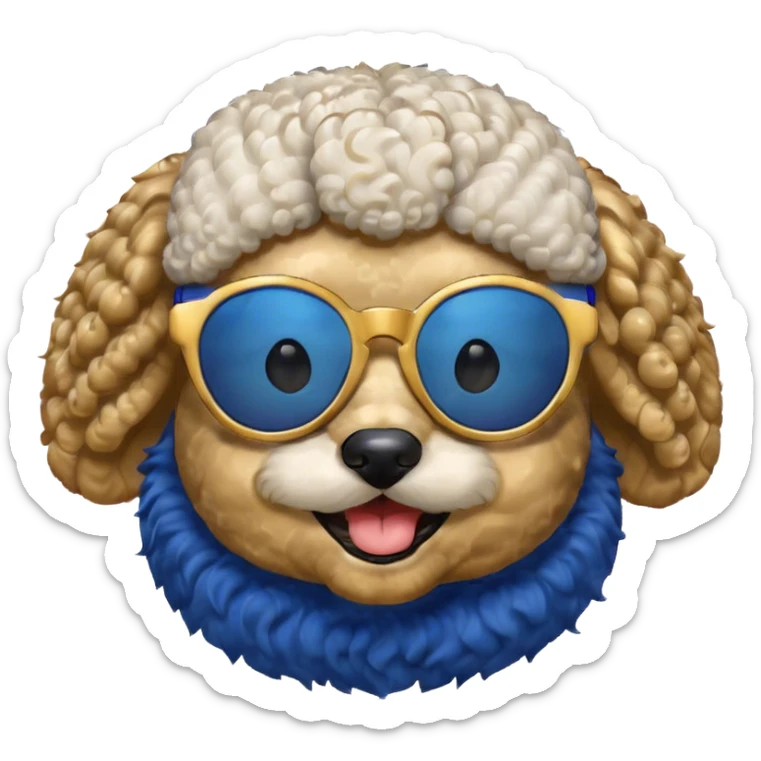 Royal Blue and gold white poodle wearing big royal blue and gold sunglasses  sticker