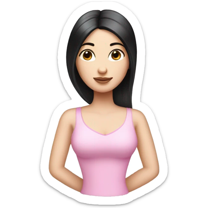 Pink Pilates princess with black straight hair and pale skin sticker