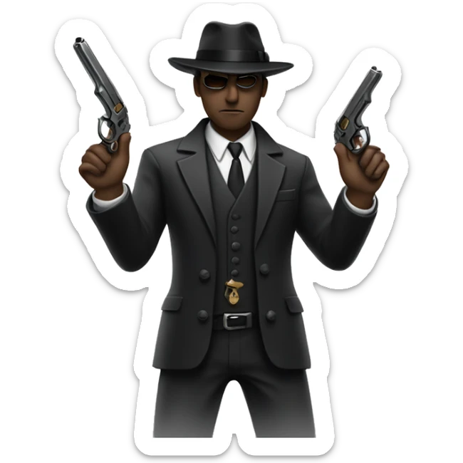 mafia member holding a revolver pistol in hands and only visible upper body sticker