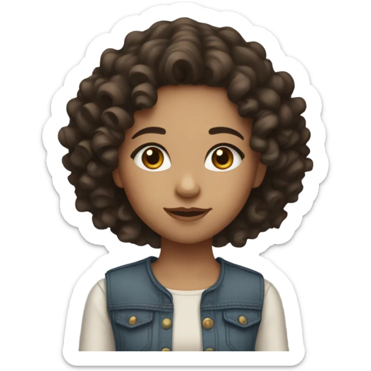 Light skin girl with dark brown curly hair and brown eyes  sticker