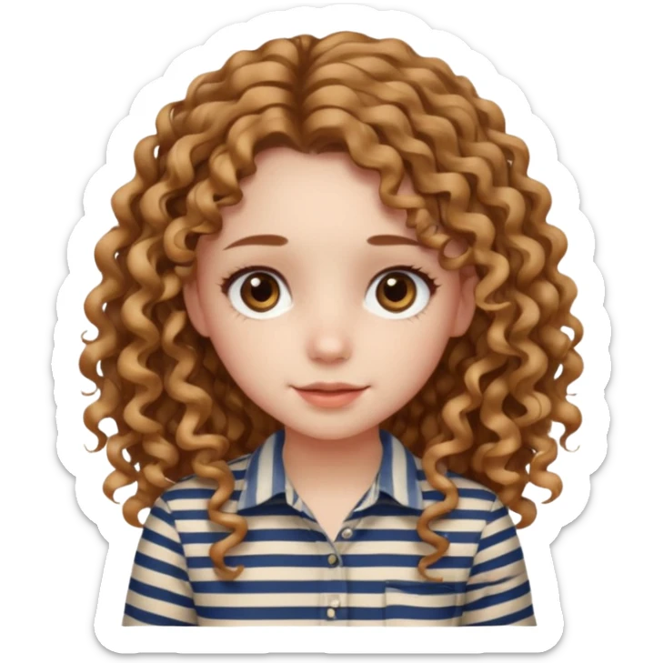 stripped shirt wearing Cute girl long curly hair style. sticker