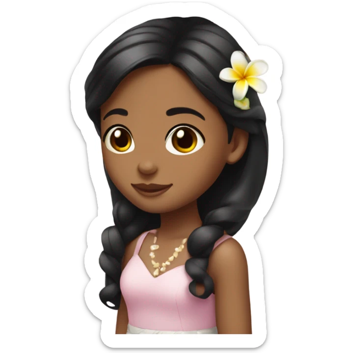 plumeria flower girl with black hair brown skin sticker