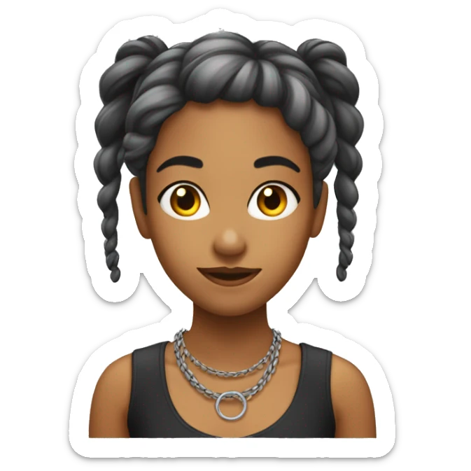 chica con trenza de pelo negro y aros plateados en las orejas sticker