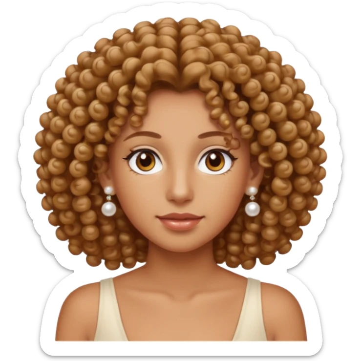 curly hair, tanned skin with tanned lines, light brown eyes, pearls earrings  sticker